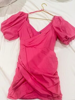 DO+BE Hot Pink Puff-Sleeve Wrap-Style Mini Dress
